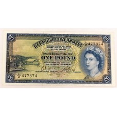 BERMUDA 1957 . ONE 1 POUND BANKNOTE
